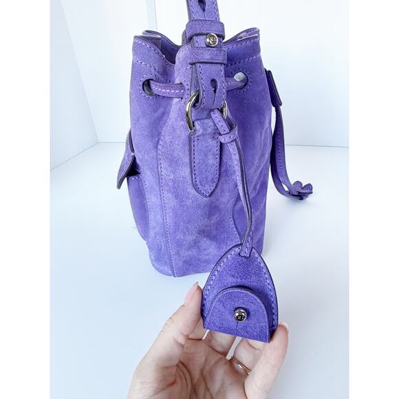 Ralph Lauren Ricky Suede Drawstring Bucket Bag Lavender Purple - Picture 9 of 16